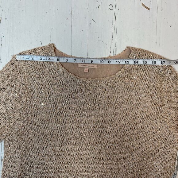 Gibson Latimer Sweater Blouse M Sparkle Rose Gold Layered Tunic Sequins Crochet - Picture 5 of 11